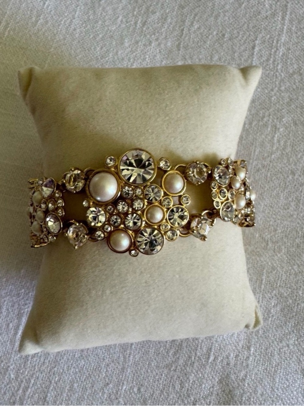 Kate Spade Gold Tone Pearl Crystal Rhinestone Statement Bracelet Bridal